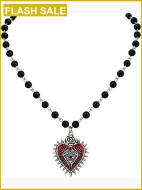 Gothic Y2K Bat Evil Eye Heart Necklace, Emo Grunge Jewelry